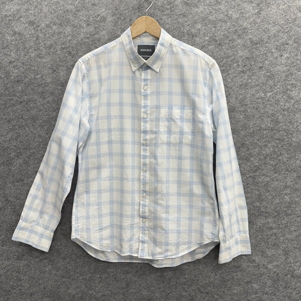 Bonobos Men's Button Down Casual Shirt Slim Fit, 100% Cotton, White Blue, Size M